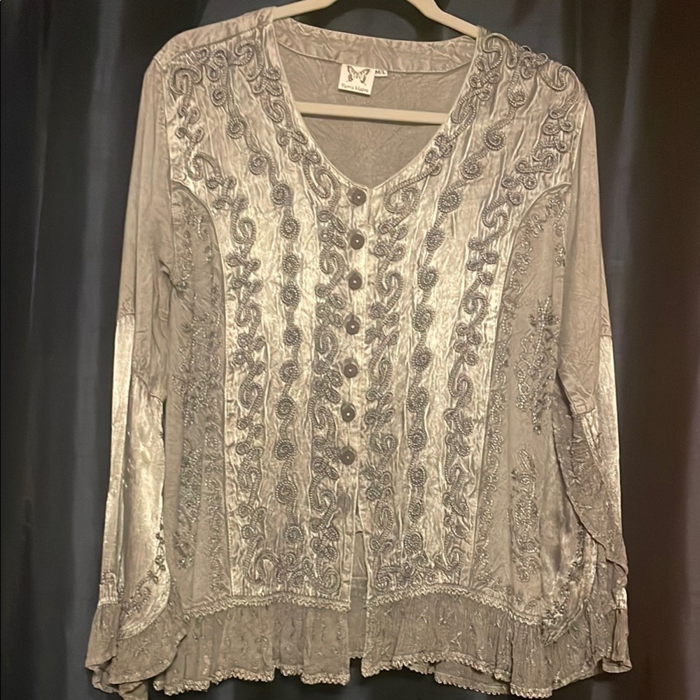 Embroidered Gray Women's Top